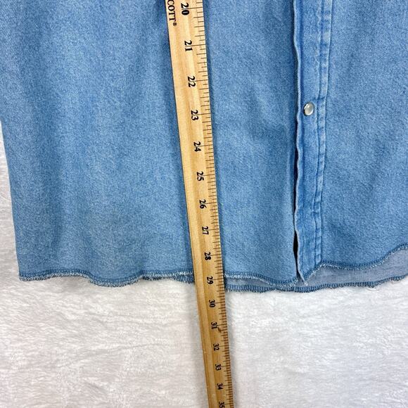 Wrangler Mens XXL Blue Heavy Thick Denim Pearl Snap Western Cowboy Rodeo Shirt - Picture 7 of 9